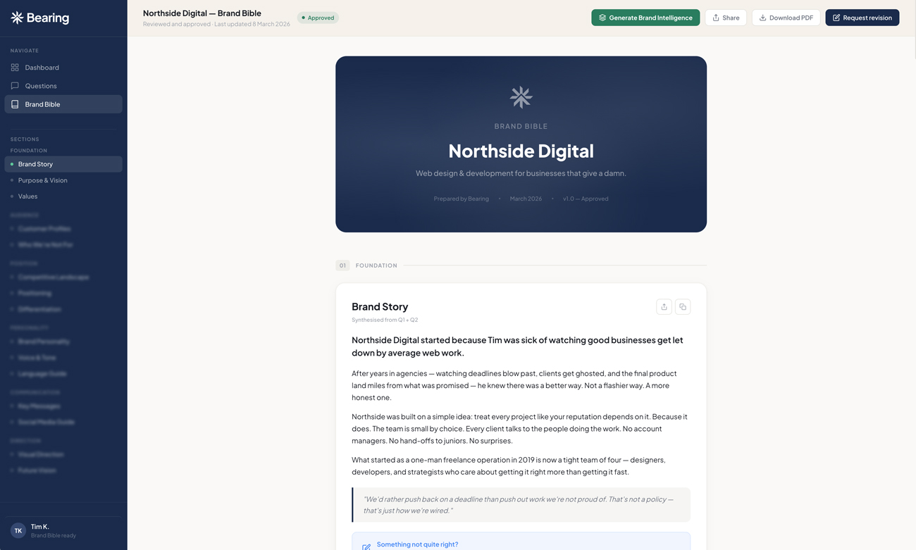 Bearing Brand Bible — your living digital brand document
