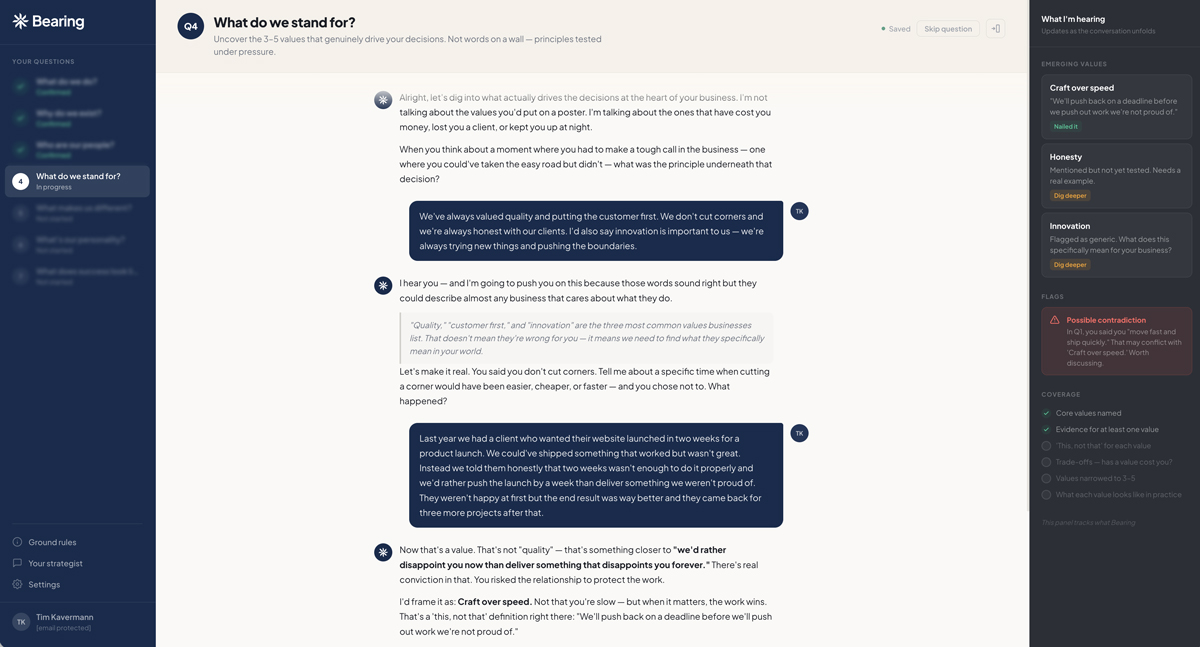 Bearing Workshop — AI brand strategy conversation